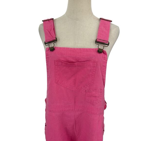 Vtg 90s Real Comfort Pink Linen Short Overalls PS Romper Y2K Adjustable Straps - Picture 2 of 7